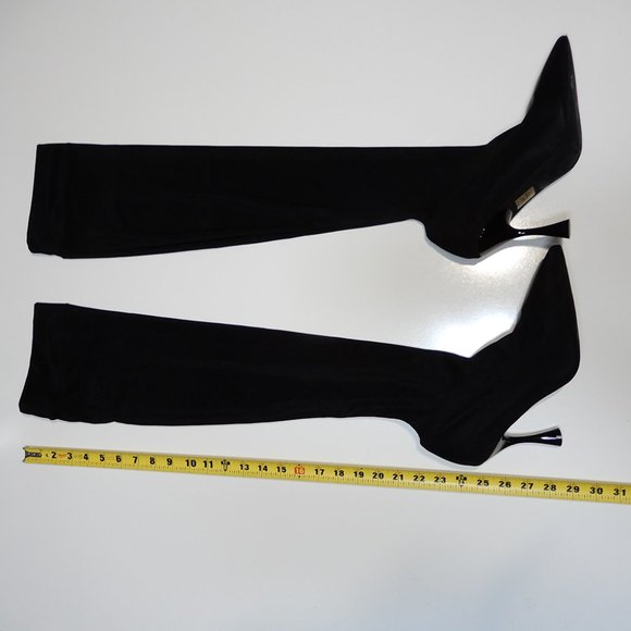 Jeffrey Campbell Madam Over the Knee BOOTS Size 9.5 Black Stretch Nylon NEW $170 - Picture 9 of 12